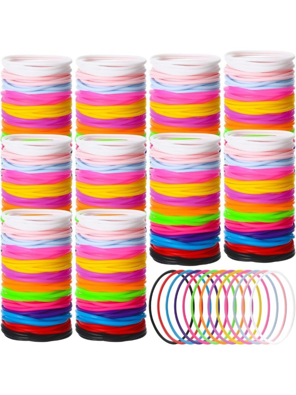 Vibrant Neon Silicone Jelly Bracelets - 80s Retro Wristbands, Bulk Set